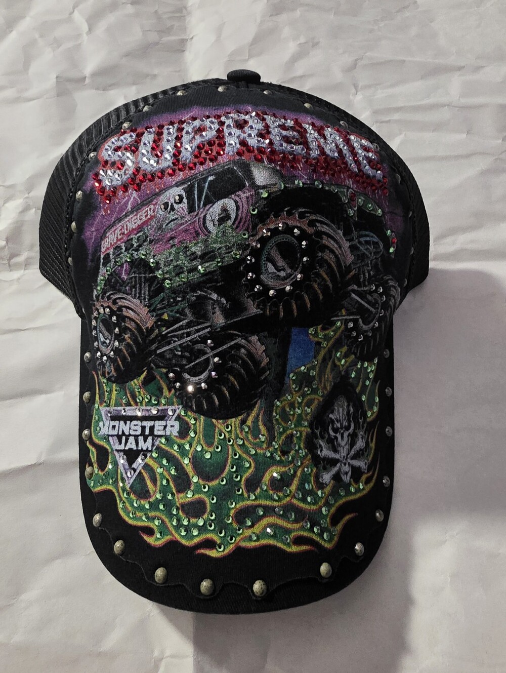 Supreme Black Embellished Monster Truck Trucker Hat